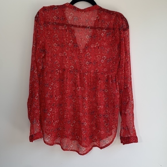 ROXY | Red Floral Sheer Long Sleeve Blouse Size XS - Picture 4 of 5